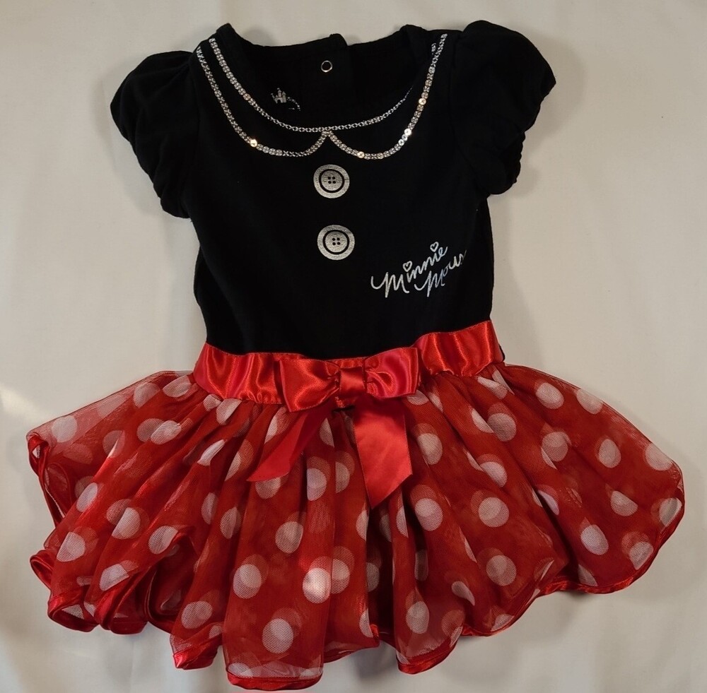 Vintage Disney Baby Minnie Mouse Bodysuit Dress Size 9 Months ToysRUs Black Red
